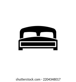 Double Bed with Two Pillows, Bedding. Flat Vector Icon illustration. Simple black symbol on white background. Double Bed with Two Pillows, Bedding sign design template for web and mobile UI element.