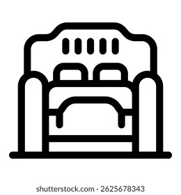 Double bed with two pillows and blanket in bedroom furniture outline icon