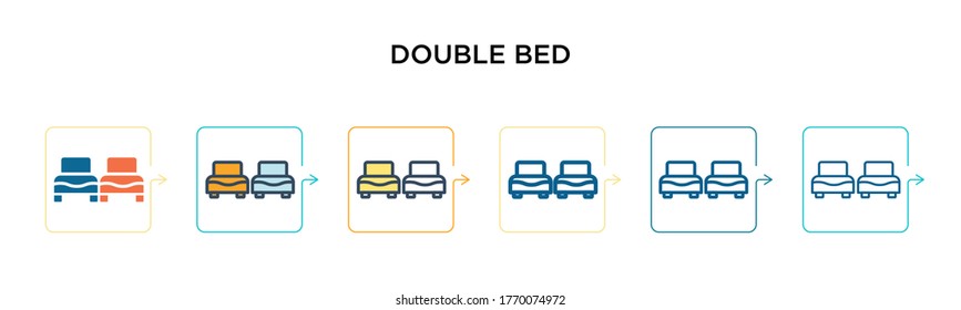 Double bed vector icon in 6 different modern styles. Black, two colored double bed icons designed in filled, outline, line and stroke style. Vector illustration can be used for web, mobile, ui