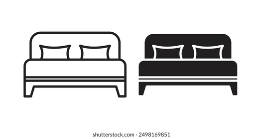 double bed vector icon set in black color.