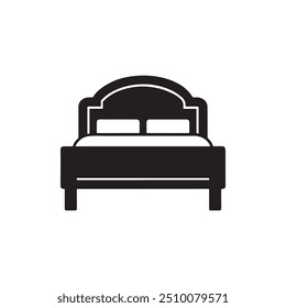 Icono de Vector de cama doble, letrero, ícono de muebles, ícono de muebles para dormir en el hotel, ícono de Vector de cama plana, ícono de Vector aislado sobre fondo blanco.