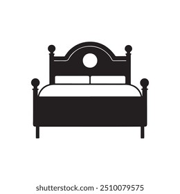 Icono de Vector de cama doble, letrero, ícono de muebles, ícono de muebles para dormir en el hotel, ícono de Vector de cama plana, ícono de Vector aislado sobre fondo blanco.