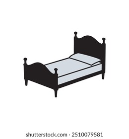 Icono de Vector de cama doble, letrero, ícono de muebles, ícono de muebles para dormir en el hotel, ícono de Vector de cama plana, ícono de Vector aislado sobre fondo blanco.