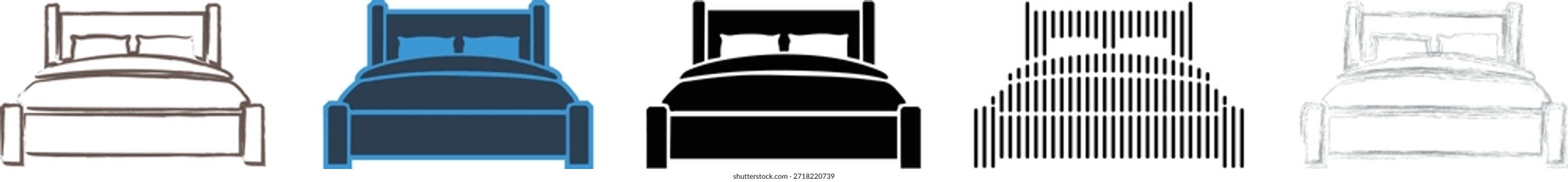 Doppelbett Vektor Icons Kollektion mit Master Schlafzimmer Möbel Set mit minimalistischen flachen und line Art Designs