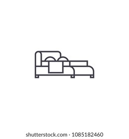 double bed vector line icon, sign, illustration on background, editable strokes