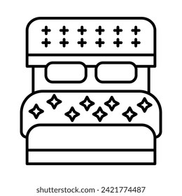 Double Bed Vector Line Icon Design