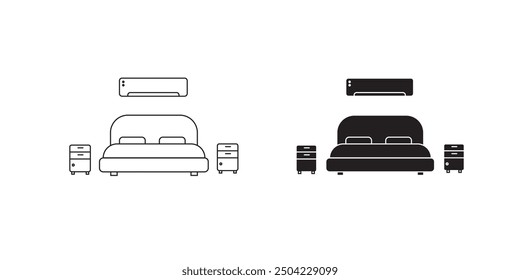 Double Bed Vector Line Icon - Simple Thin Line Icon, Premium