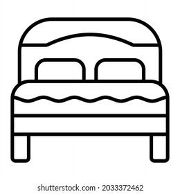 Double bed Vector Outline Icon Isolated On White Background
