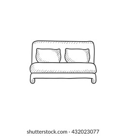 Double bed vector sketch icon isolated on background. Hand drawn Double bed icon. Double bed sketch icon for infographic, website or app.