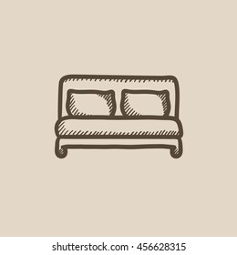 Icono de esbozo de vector de cama doble aislado en el fondo. Icono de cama doble dibujado a mano. Icono de boceto doble para infografía, sitio web o aplicación.