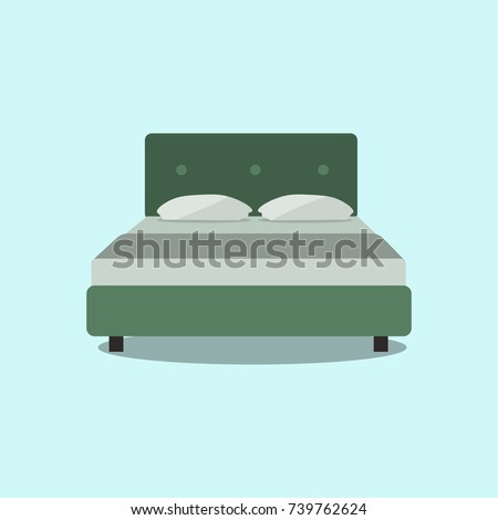 double bed, web icon isolated on light green background. . front view Flat design Vector Illustration EPS