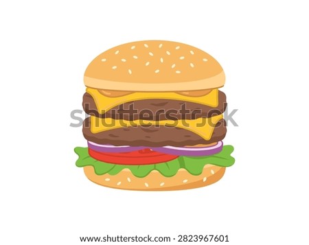 Double Beef Cheeseburger Illustration with Lettuce Tomato and Onion Isolated