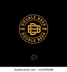 Logo de pub doble cerveza. Símbolo o signo de cervecería. letras combinadas B y D sobre un círculo. Estilo lineal. 