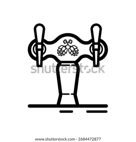 Double beer tap tower with hop - line vector icon