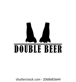 Double beer. Two beer bottles together with ice cubes. Editable isolated vector illustration, icon, logo and clipart on white background.