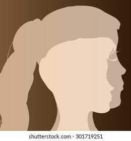 Double beige silhouette woman on brown background.