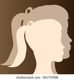 Double beige silhouette woman on brown background.