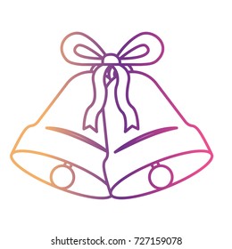 double bell with decorative ribbon in front view on gradient color silhouette from yellow to fuchsia vector illustration