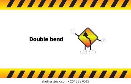 Double bend sign graphic vector illustration with cartoon characters. Graphic design suitable for children's education, story books, or traffic safety materials. vector illustration