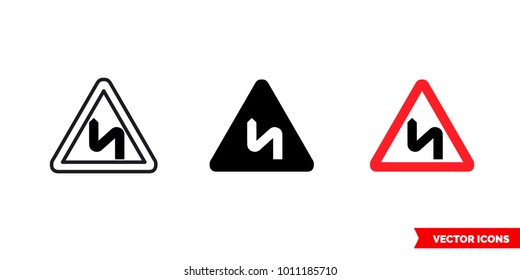 Double bend sign icon of 3 types: color, black and white, outline. Isolated vector sign symbol.