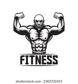 Double biceps pose beard body builder illustration
