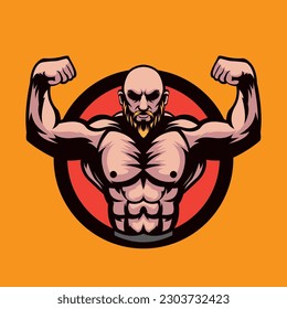 Double biceps pose beard body builder illustration