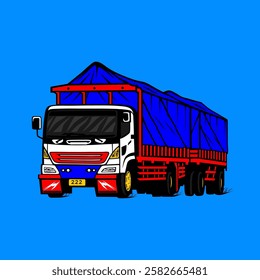 double big truck front view left side vector illustration