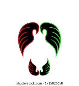 Double bird, abstract wings graphic logo template, isolated on white background.