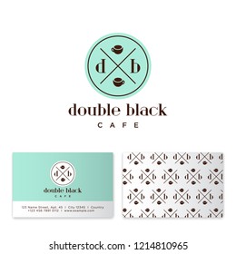 Double Black Cafe Logo. Coffee Emblem. D And B Letters With Two Coffee Cups On A Circle Badge. Hipster Flat Logo. Identity. Business Card.