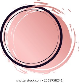 Double black circular border framing a pink brush stroke circle with gradient from dark to light pink on white background, ideal for beauty and fashion related designs