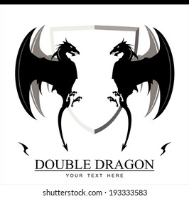 Double Black Dragon with the Black and Grey wings, twin black dragon over the white shield