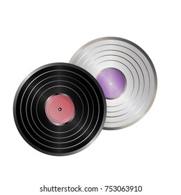 Double black and silvervinyl icons set isolated on white background