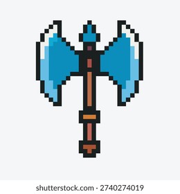Double Blade Battle Axe Pixel Art Icon for Fantasy RPG