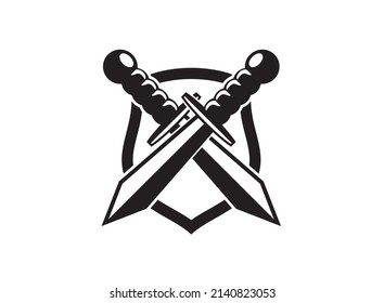 double blade icon, blades and shield concept