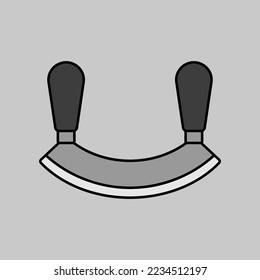 Double bladed herb-cutter or Mezzaluna vector grayscale icon. Kitchen appliances. Graph symbol for cooking web site design, logo, app, UI