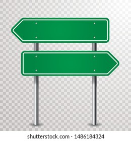 double blank green traffic arrow sign with transparent shadows