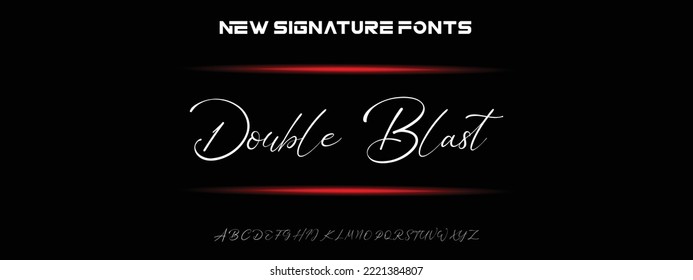 Doppelblast Hand gezeichnet kalligraphische Vektormonoline Schriftart. Signaturbriefe für Notfälle. Moderner Schriftzeichen-Kalligrafietyp. ABC Typografie lateinische Beschriftung Alphabet.