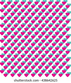 Double blue and pink Hearts pattern. Vector illustration. Love pink hearts background. Valentines day.