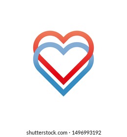 Double blue and red heart. Vector drawing. Isolated object on a white background. Isolate.