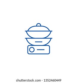 Double boiler line icon concept. Double boiler flat  vector symbol, sign, outline illustration.