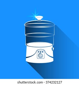 double boiler on blue background