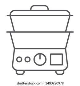 Double boiler thin line icon, kitchen and appliances, cooker sign, vector graphics, a linear pattern on a white background, eps 10.