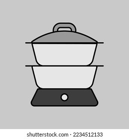 Double boiler vector grayscale icon. Kitchen appliance. Graph symbol for cooking web site design, logo, app, UI