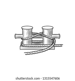 Double bollard for the ship. Mooring. Vector illustration on white background. Vintage style.