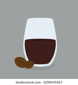 Vidrio inferior doble con granos de café café con humos de café ilustración vectorial