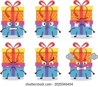 Double box gift cartoon character with various angry expressions. Vector illustration