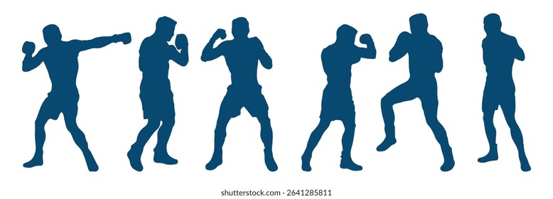 Double Boxing set box icon, Boxing illustration . Set of silhouettes of boxer fighting .  EPS 10