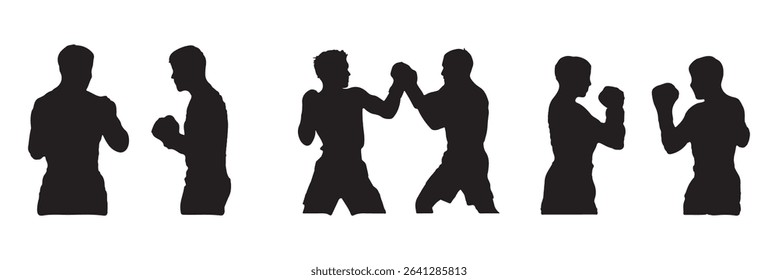 Double Boxing set box icon, Boxing illustration . Set of silhouettes of boxer fighting .  EPS 10