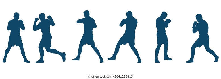Double Boxing set box icon, Boxing illustration . Set of silhouettes of boxer fighting .  EPS 10