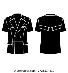 Chaqueta blazer de manga corta con doble botonadura con solapa y detalle de bolsillo Ilustración vectorial de silueta para ropa masculina formal de alta costura